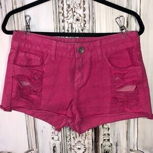 Cor Doce Collection Hot Pink Distressed Raw Hem Jeans Shorts Size Medium